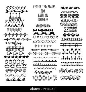 Vector brushes templates set. Make a brush with this template. Hand drawn vector elements for frames and decoration. Stock Vector