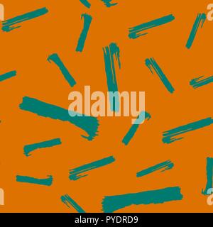 Seamless Painting Green Chaos Brushstrokes And Blotches on Orange Background. Stock Vector