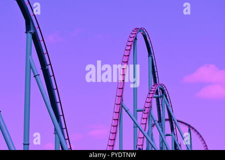 Orlando, Florida. October 02, 2018.  Rollercoaster  on colorful sunset background, at International Drive Area Stock Photo