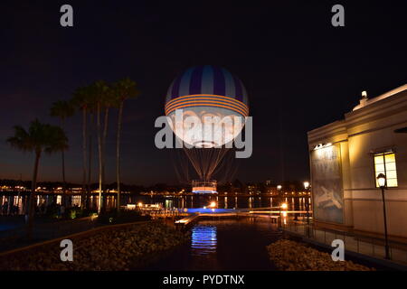 Orlando, Florida. October 03, 2018 Palms Trees , Air balloon and Italian Restaurant at Lake Buena Vista. Travel Postcard. Stock Photo