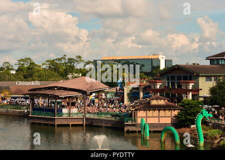 Orlando, Florida. October 06, 2018. Beatiful Disney Springs view at Lake Buena Vista Area. Travel Concept Postcard. Stock Photo