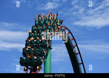 Orlando, Florida. October 19, 2018 Terrific top view of Rollercoaster Ride in International Drive area. Stock Photo