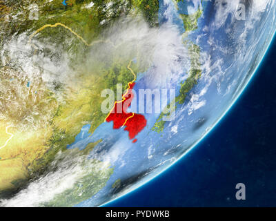 Korea on model of planet Earth with country borders and very detailed ...
