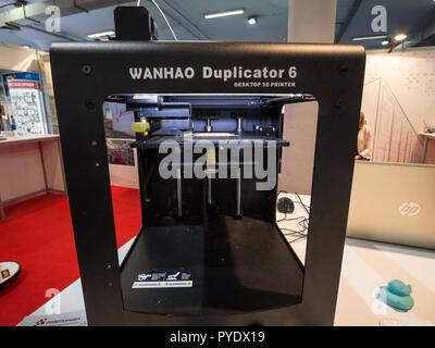 BELGRADE, SERBIA - OCTOBER 25, 2018: Wanhao logo on a 3D printer on display. Wanhao is a Chinese manufacturer of 3D printers and tools, for industrial Stock Photo