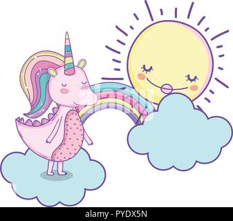Unicorn on clouds cute cartoons Stock Vector