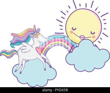 Unicorn on clouds cute cartoons Stock Vector