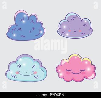 set kawaii fluffy clouds facial expression Stock Vector Image & Art - Alamy