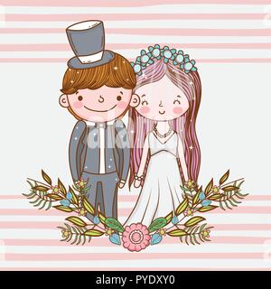 happy woman and man with plants leaves Stock Vector