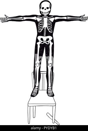 Hand drawn vector illustration or drawing of a person with skeleton costume Stock Vector