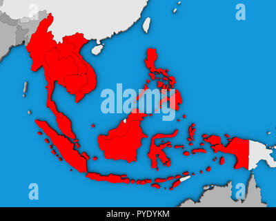 ASEAN memeber states on blue political 3D globe. 3D illustration. Stock Photo