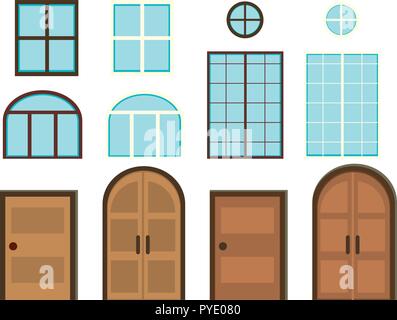 Different styles of windows and doors illustration Stock Vector