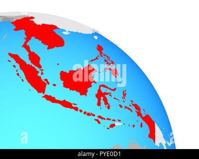 ASEAN memeber states on simple blue political globe. 3D illustration. Stock Photo