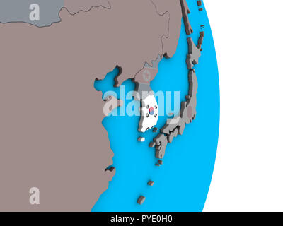 South Korea with embedded national flag on globe. 3D illustration Stock ...