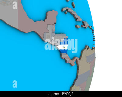 Nicaragua with embedded national flag on simple political 3D globe. 3D illustration. Stock Photo