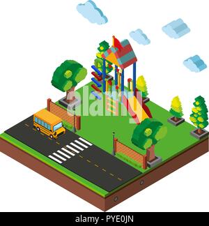 3D design for playground and road illustration Stock Vector
