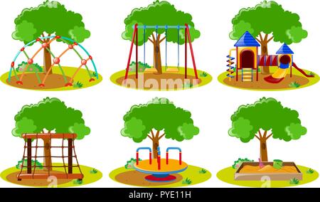 Different kinds of playstations in park illustration Stock Vector