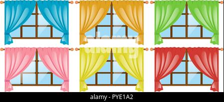 Windows with different color curtains illustration Stock Vector