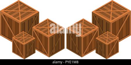 Wooden boxes in different sizes illustration Stock Vector
