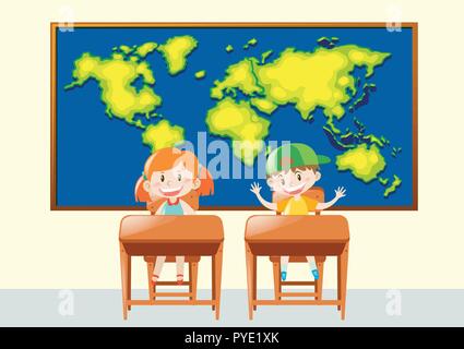 Two students in geography class illustration Stock Vector