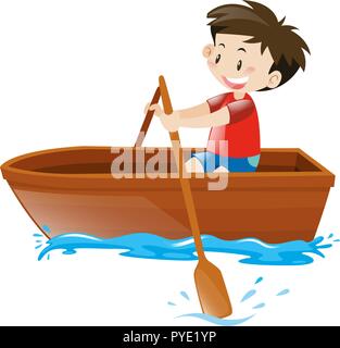 Little boy in red shirt on rowboat illustration Stock Vector