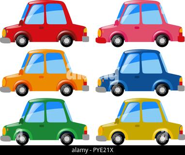 Cars in six different colors illustration Stock Vector