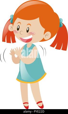 Little girl in blue dress clapping hands illustration Stock Vector