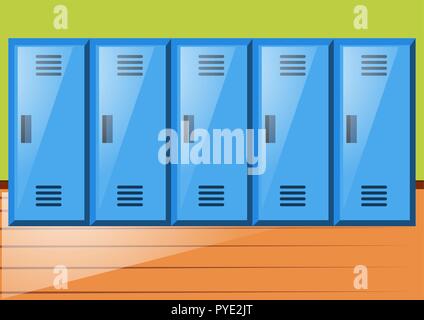 Room with blue lockers illustration Stock Vector