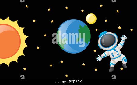 Astronaunt floating in the dark spack illustration Stock Vector