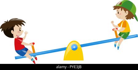 Two boys playing on seesaw illustration Stock Vector