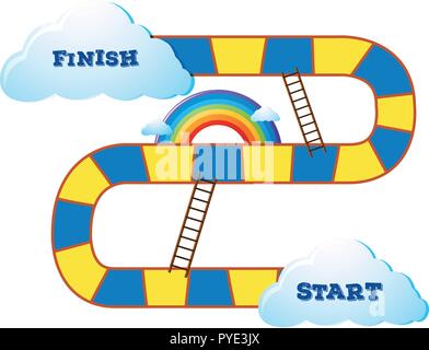 Boardgame template with rainbow and clouds background illustration Stock Vector