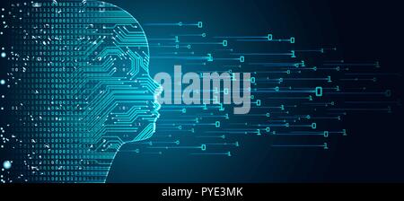 Big data and artificial intelligence child face concept. Stock Vector