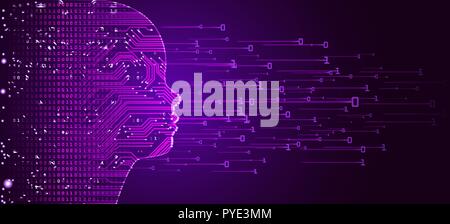Big data and artificial intelligence child face concept. Stock Vector