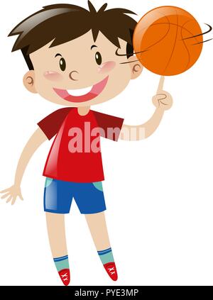 Boy spinning basketball on finger illustration Stock Vector