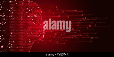 Big data and artificial intelligence child face concept. Stock Vector