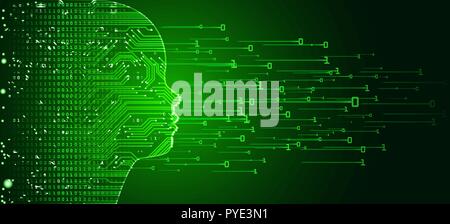Big data and artificial intelligence child face concept. Stock Vector