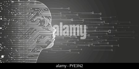 Big data and artificial intelligence child face concept. Stock Vector
