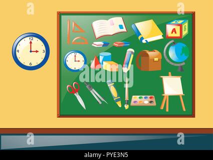Different school objects on the board illustration Stock Vector