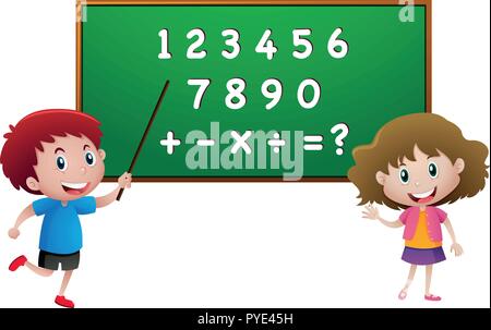 Students counting numbers on blackboard illustration Stock Vector