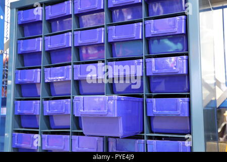 Plastic drawer for keeping parts in factory Stock Photo