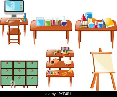 Different school objects on table illustration Stock Vector