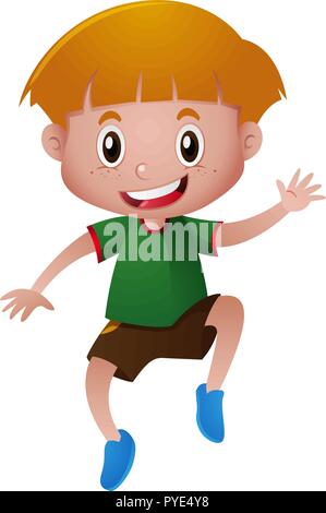 Happy boy jumping up illustration Stock Vector