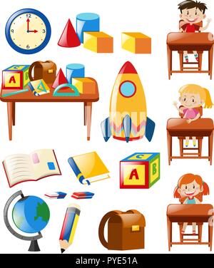 Students and school objects set illustration Stock Vector