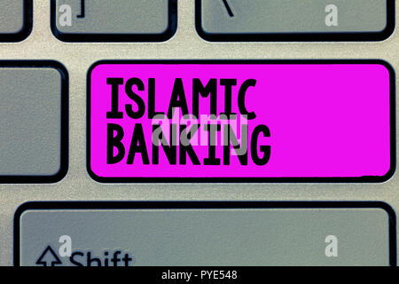 Text sign showing Islamic Banking. Conceptual photo Banking system based on the principles of Islamic law. Stock Photo