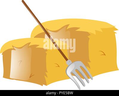 Fork and haystack on white illustration Stock Vector