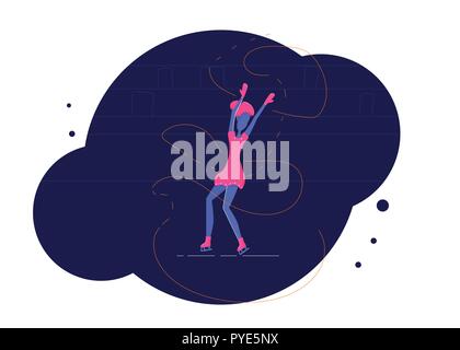 Figure skating concept. Lady show program on the ice rink. Vector illustration. Stock Vector