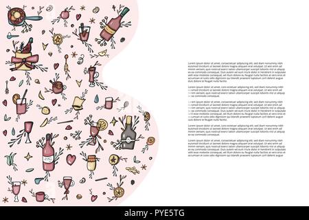 Vector banner template of mulled wine elements and objects. Composition in doodle style. Stock Vector