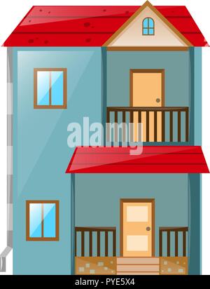 House painted blue with red roof illustration Stock Vector