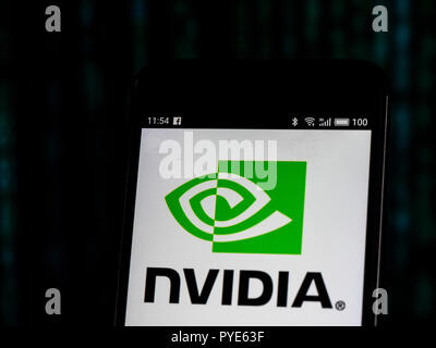 Nvidia Corporation logo seen displayed on smart phone. Nvidia