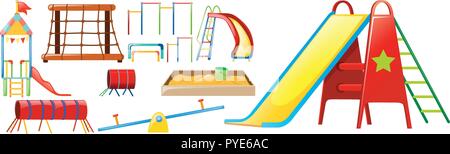 Different types of play stations in playground illustration Stock Vector