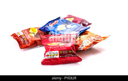 SWINDON, UK - OCTOBER 27 2018: Packets of Snackrite potato crisps on a white background Stock Photo